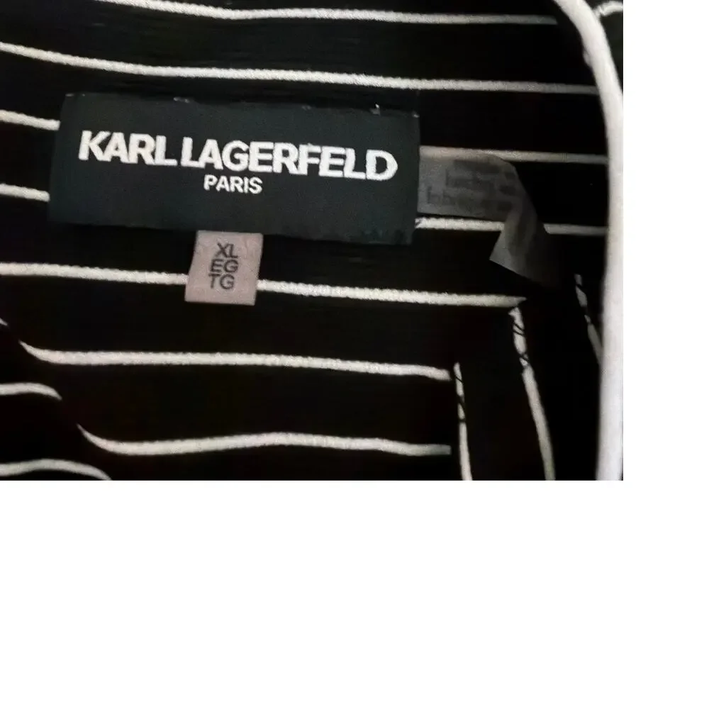 Karl Lagerfeld Striped Bell Sleeve Oversized Blouse Black White Size XL